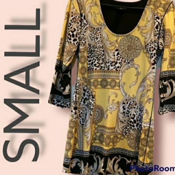 EVA VARRO TUNIC YELLOW BLACK ANIMAL PRINT SMALL WOMENS SMALL - Picture 8 of 8